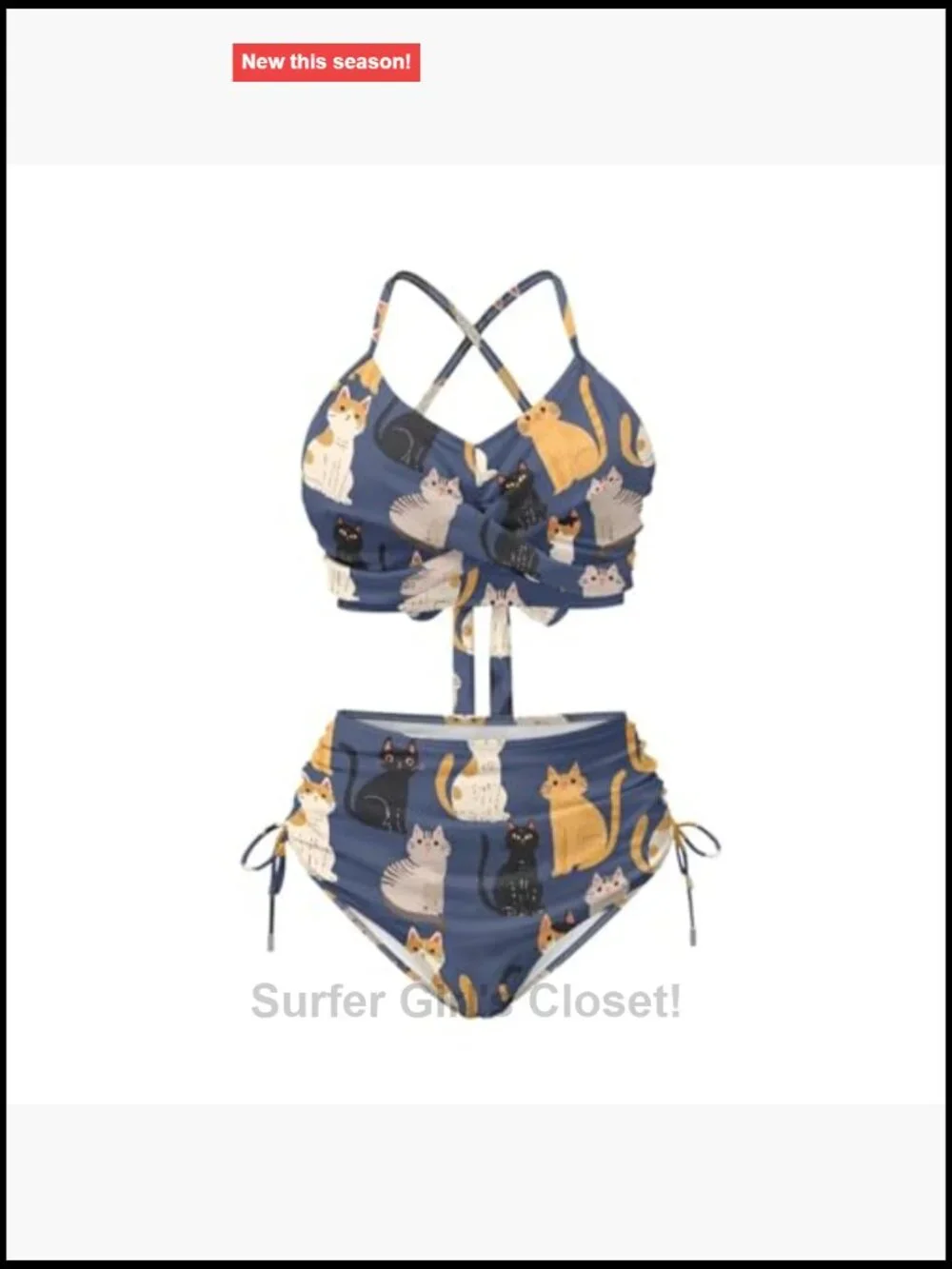 High Waisted Bikini Set Drawstring Tummy Control Two Piece Crisscross Tie Back